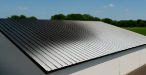 Techo termocrómico con gradiente entre zonas claras y oscuras para regular la radiación solar.