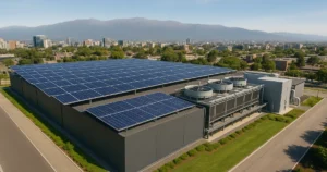 Centro de datos verde en Latinoamérica con paneles solares y sistema de refrigeración sin agua.