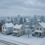 Viviendas cubiertas de nieve durante una ola de frío y consumo energético elevado.