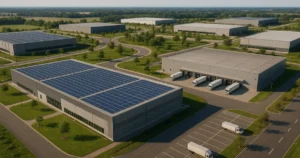Parque logístico en Argentina con naves industriales sostenibles certificadas ESG.