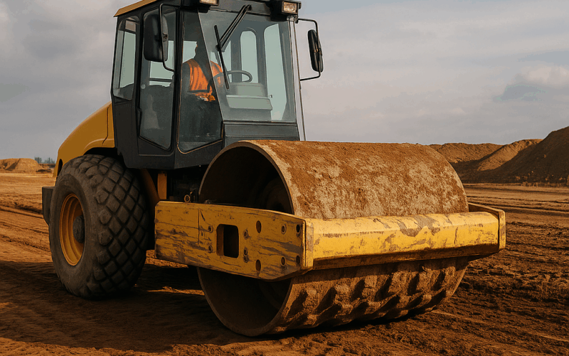 rulo compactando tierras para ensayo Proctor 100