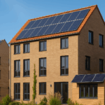 edificio residencial con mejoras de aislamiento térmico y paneles solares