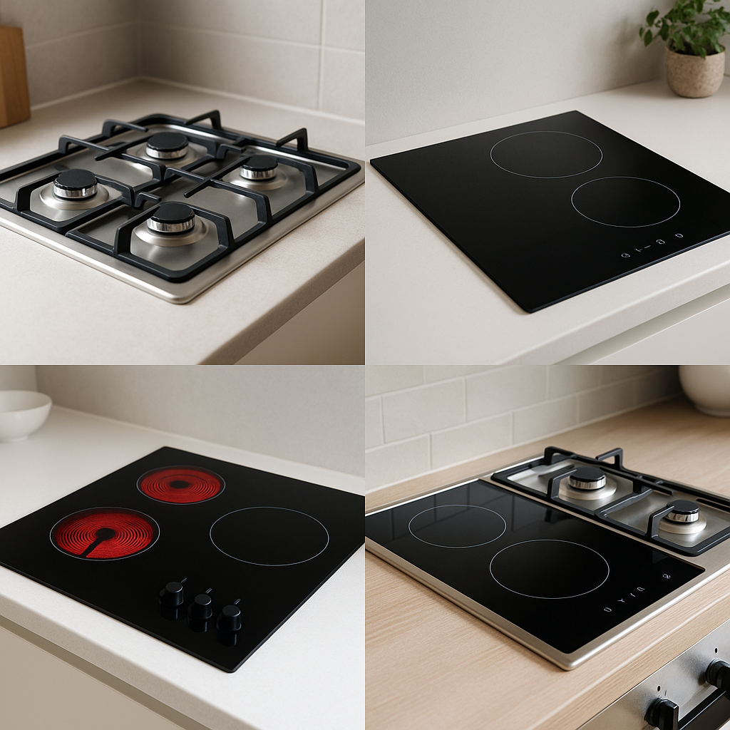 Placas de cocina de gas, inducción, vitrocerámica y mixta en encimeras modernas
