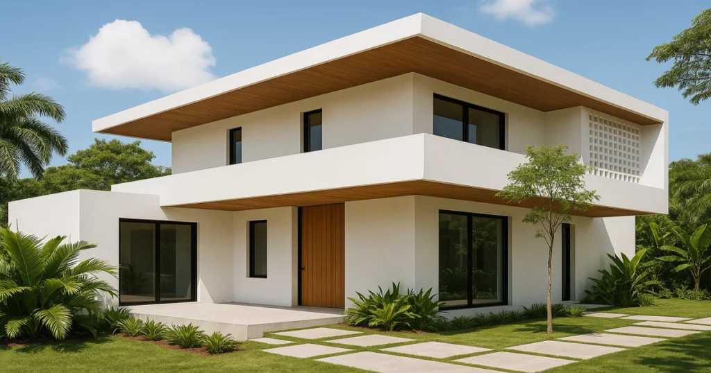 vivienda bioclimática Colombia en clima cálido con arquitectura pasiva moderna