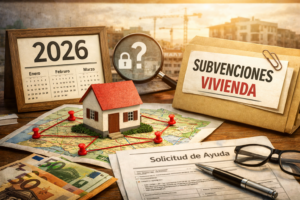 Mapa visual de las ayudas a la vivienda en 2026 en España con calendario y documentos de subvención
