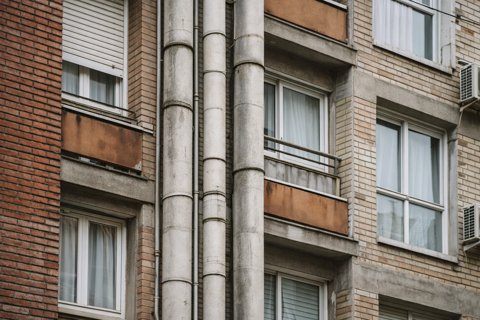 Bajantes de fibrocemento con amianto en fachada de edificio residencial