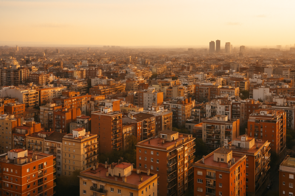 burbuja del alquiler en España en 2025 en una ciudad vista desde un edificio