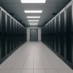 Interior realista de un data center moderno en Chile, asociado a data centers en Chile 100% renovables
