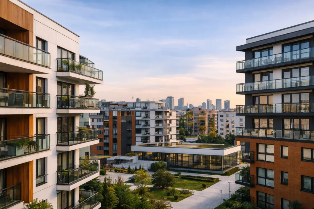 Edificios nuevos sin trasteros en promoción residencial moderna