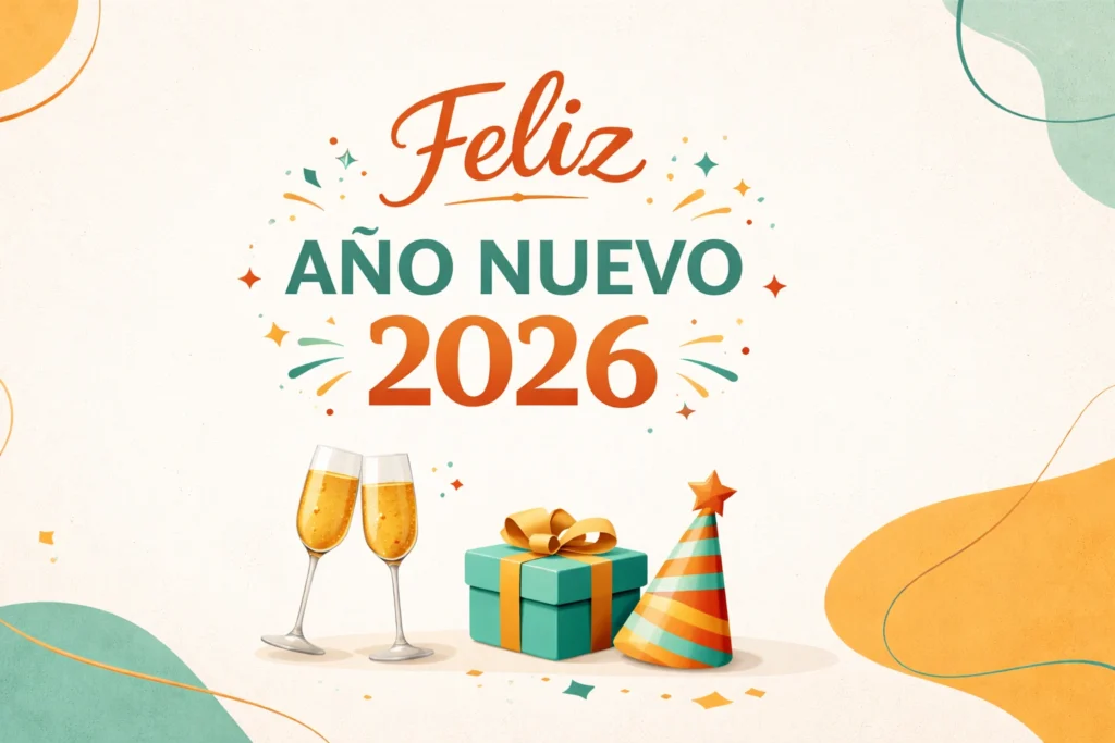 Feliz Año Nuevo 2026 con diseño minimalista y colores de Habitaro