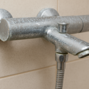 Grifo de ducha con incrustaciones de cal