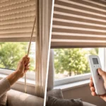 Persianas tradicionales manuales frente a persianas motorizadas en una vivienda moderna
