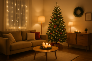 Renovar el salón por menos de 300 euros con decoración navideña e iluminación cálida