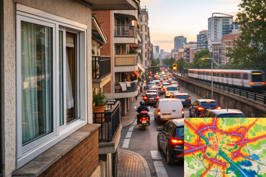 Ruido urbano y valor de la vivienda en una calle con tráfico intenso