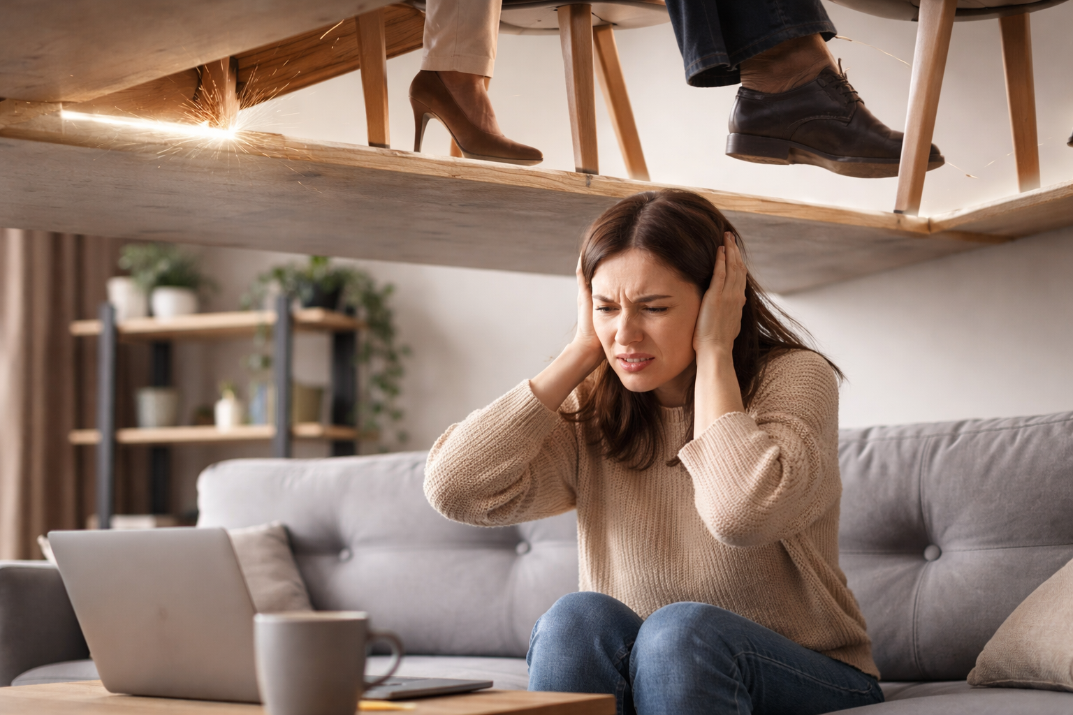 Ruido del vecino de arriba que provoca molestias en una vivienda