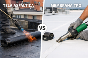 Comparativa de impermeabilización en cubierta plana con tela asfáltica y membrana TPO