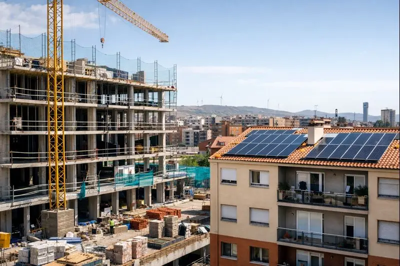 Obra nueva y edificio rehabilitado con paneles solares según el CTE 2026