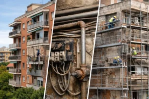 Edificio residencial construido entre 1960 y 1980 en proceso de rehabilitación por envejecimiento estructural
