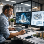 Arquitecto utilizando inteligencia artificial en el diseño y planificación de proyectos de arquitectura y construcción